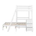 Twin Over Full Bunk Bed With Built In Desk And Three Drawers,White Box Spring Not Required White Wood Pine