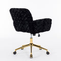 Office Chair,Artificial Rabbit Hair Home Office Chair With Golden Metal Base,Adjustable Desk Chair Swivel Office Chair,Vanity Chair Black Black Study Foam Upholstered