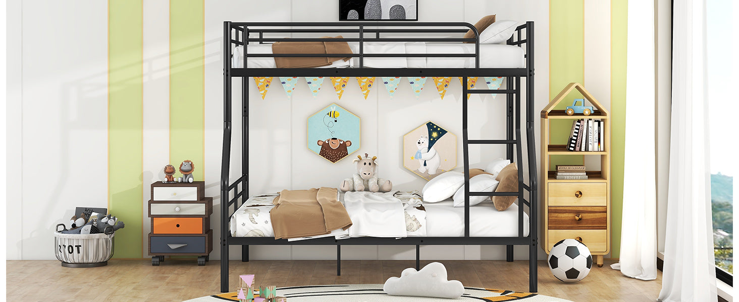 Full Xl Over Queen Metal Bunk Bed, Black Black Iron
