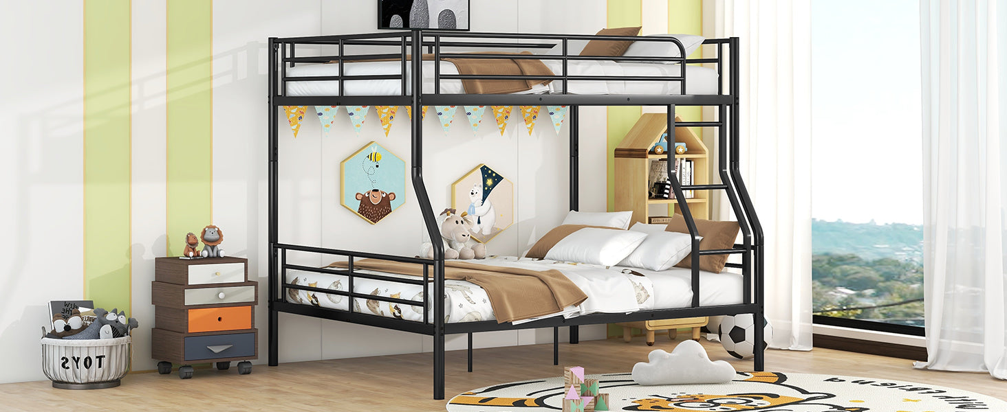 Full Xl Over Queen Metal Bunk Bed, Black Black Iron
