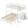 Twin Over Full Bunk Bed With Built In Desk And Three Drawers,White Box Spring Not Required White Wood Pine