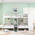 Full Over Twin Twin Bunk Bed With Shelves, Wardrobe And Mirror, White White Solid Wood Mdf