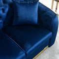 Velvet Luxury Chesterfield Sofa Set, 84 Inches Tufted 3 Seat Couch With Gold Stainless For Living Room, Navy Blue Fabric Navy Blue Velvet Wood Primary Living Space Medium Soft Tufted Back European Rolled Arms Foam Wood Stainless Steel 3 Seat