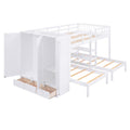 Full Over Twin Twin Bunk Bed With Shelves, Wardrobe And Mirror, White White Solid Wood Mdf