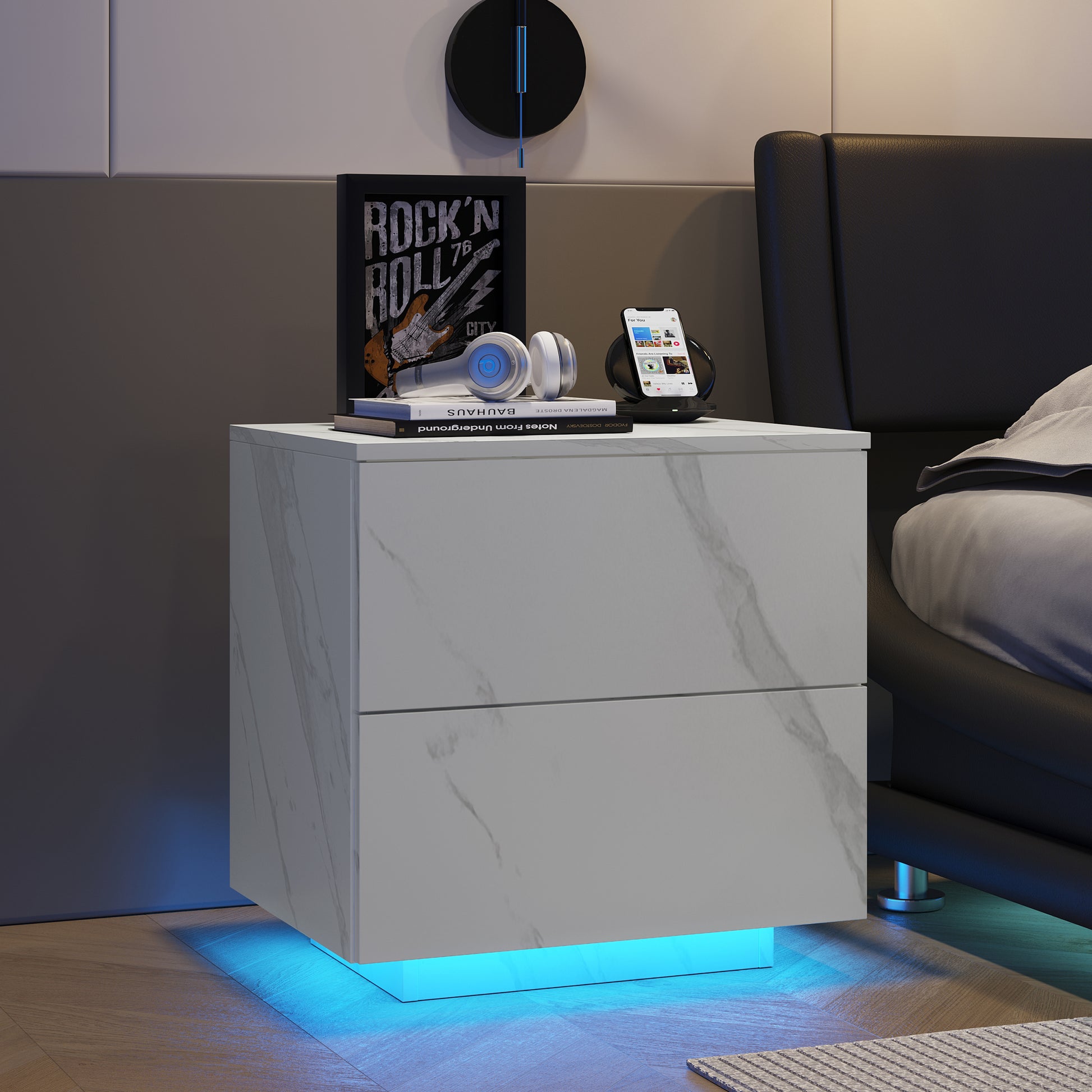 Nightstands Led Side Tables Bedroom Modern End Tables With 2 Drawers For Living Room Bedroom White White White 2 Drawers Bedroom Rectangle American Design,American Traditional,Boho,Casual,French Walnut Easy Assembly Walnut Abs Engineered Wood