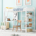 Twin Size Loft Metal Bed With 3 Layers Of Shelves And Desk, Stylish Metal Frame Bed With Whiteboard, White White Metal