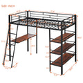 Twin Size Loft Metal Bed With 3 Layers Of Shelves And Desk, Stylish Metal Frame Bed With Whiteboard, Black Black Metal