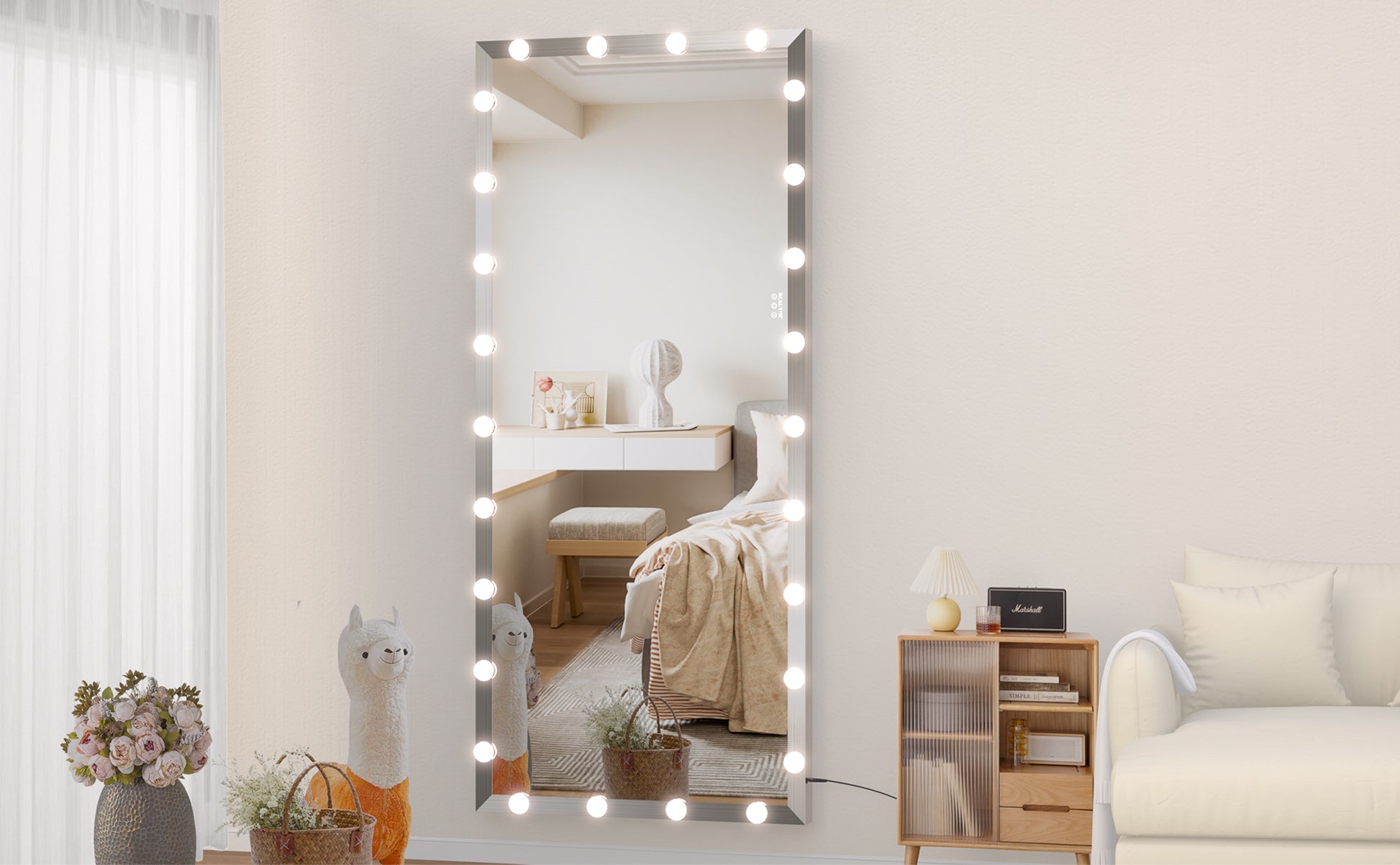 Hollywood Full Length Mirror With Lights Oversized Full Body Vanity Mirror With 3 Color Modes Lighted Large Standing Floor Mirror For Dressing Room Bedroom Hotel Touch Control,Silver,72X32 Inch Silver Aluminium