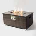 Outdoor Fire Table Propane Fire Pit Rattan Gas Fire Table, Gas Fire Table With Tile Tabletop Brown Rattan