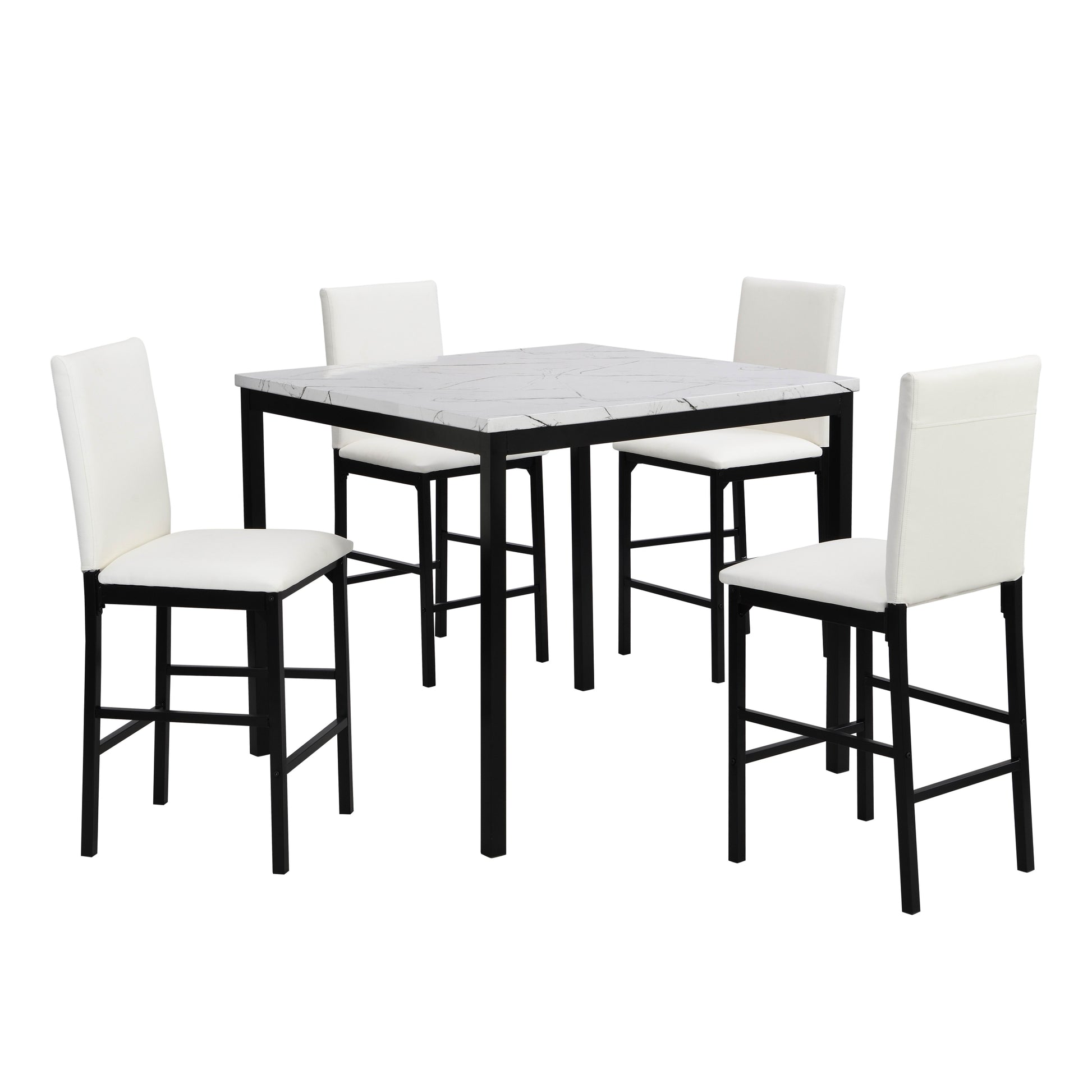 White Counter Height Chairs 4Pc Set Black Metal Frame Casual Dining Room Furniture Faux Leather Upholstered White Dining Room Casual,Transitional Metal