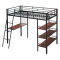 Twin Size Loft Metal Bed With 3 Layers Of Shelves And Desk, Stylish Metal Frame Bed With Whiteboard, Black Black Metal