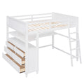 Full Size Loft Bed With Drawers And Desk, Wooden Loft Bed With Shelves White Old Sku:Lt001529Aak White Solid Wood