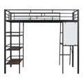 Twin Size Loft Metal Bed With 3 Layers Of Shelves And Desk, Stylish Metal Frame Bed With Whiteboard, Black Black Metal