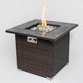 30Inch Outdoor Fire Table Propane Gas Fire Pit Table With Lid Gas Fire Pit Table With Glass Rocks And Rain Cover Espresso Wicker