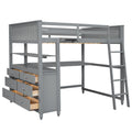 Full Size Loft Bed With Drawers And Desk, Wooden Loft Bed With Shelves Gray Old Sku:Lt001529Aae Gray Solid Wood