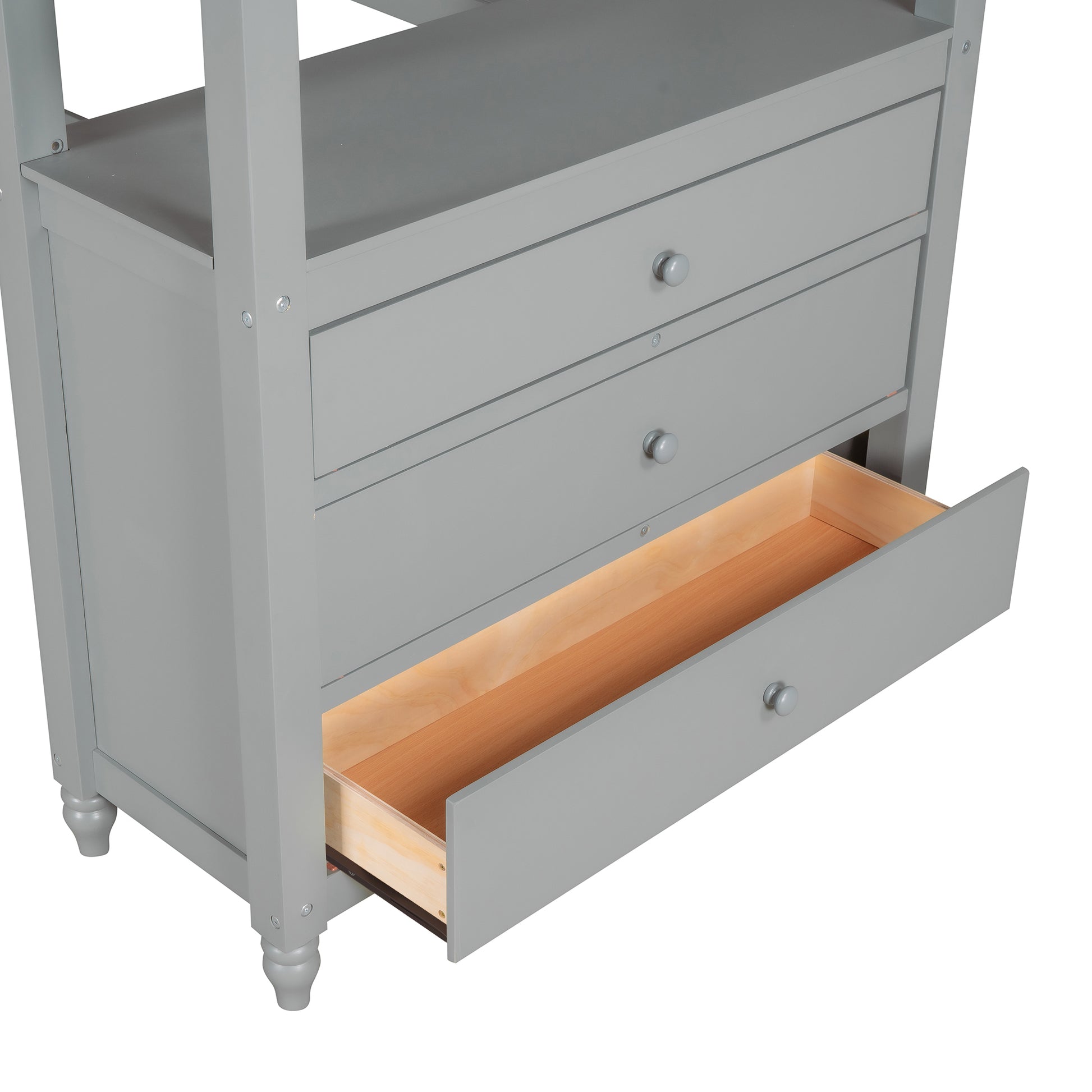 Twin Size Loft Bed With Drawers And Desk, Wooden Loft Bed With Shelves Gray Old Sku: Lt001530Aae Gray Solid Wood