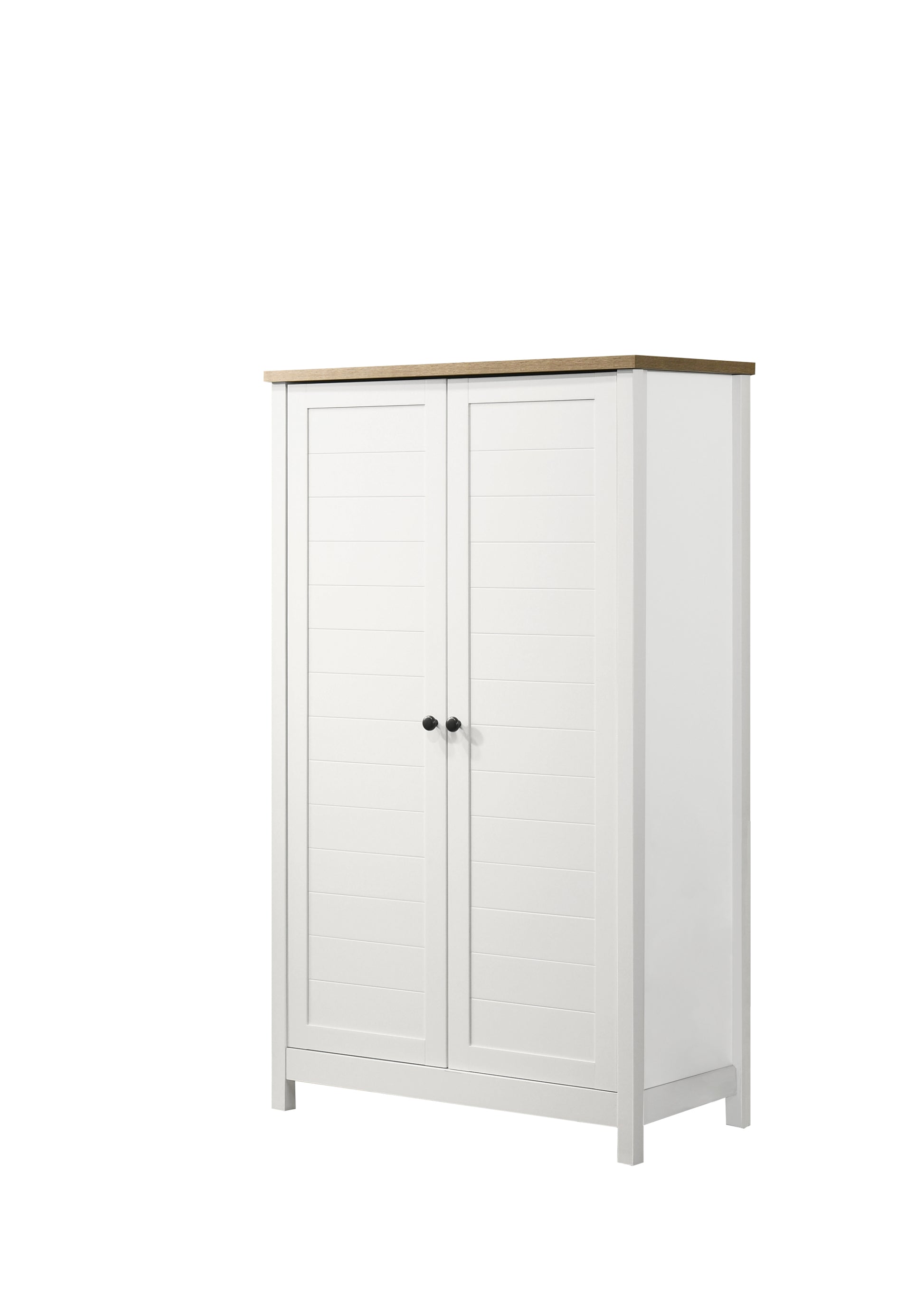 Claire 35" White Storage Cabinet With Oak Accent Finish And Framed Slatted Panel Design White Oak Wood