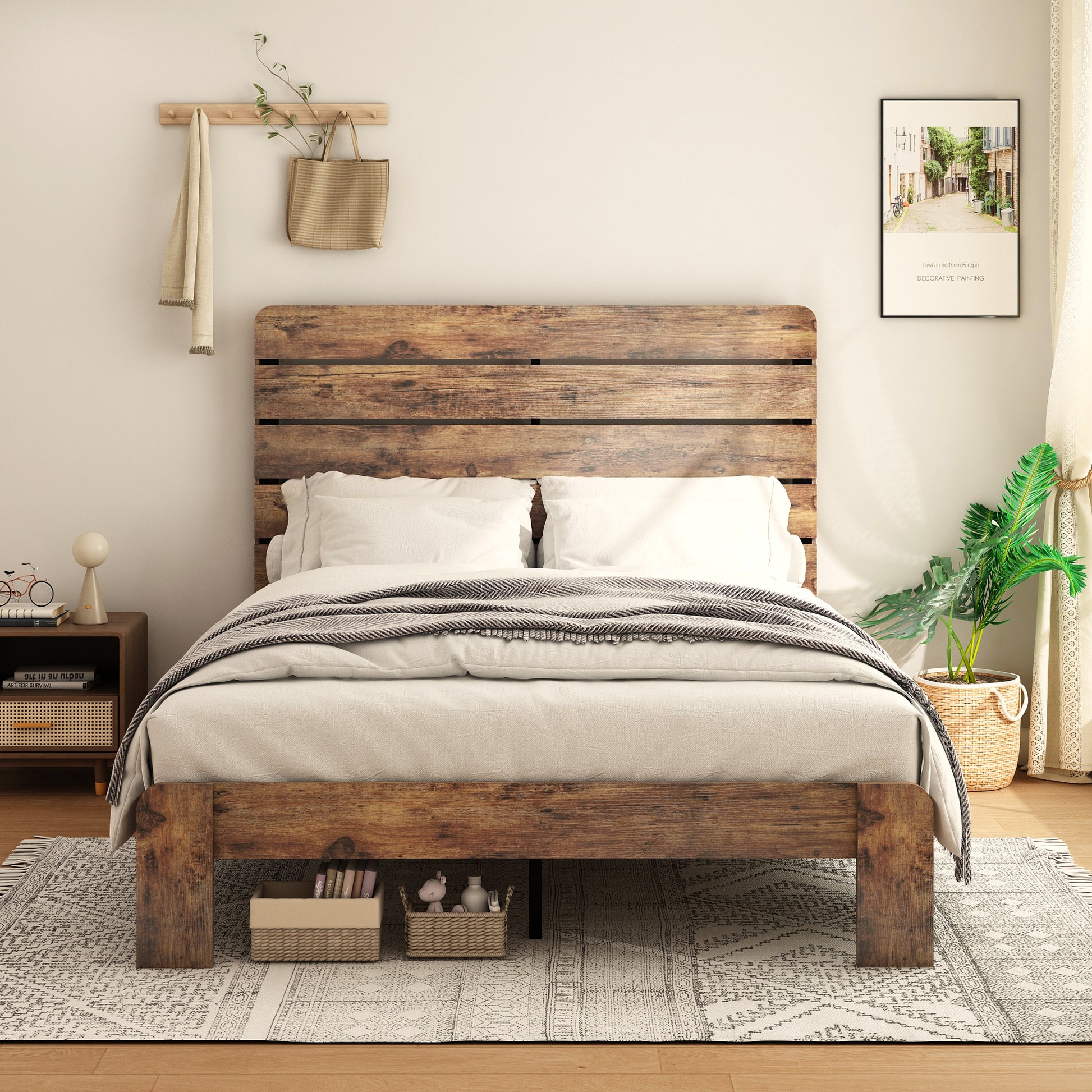 Bed Frame Full Size, Wood Platform Bed Framenoise Free,No Box Spring Needed And Easy Assembly Tool,Large Under Bed Storage,Dark Brown Box Spring Not Required Full Dark Brown Brown Wood Bedroom Bed Frame Metal & Wood