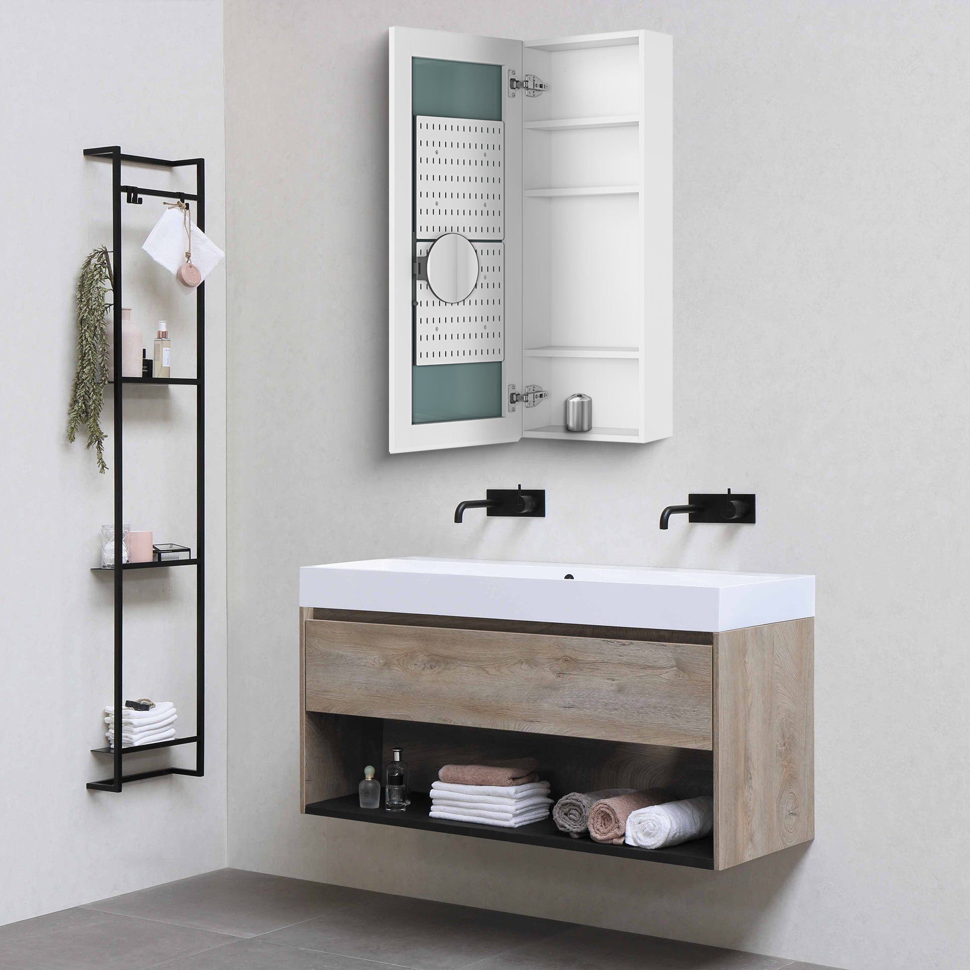 15" W X 36" H Single Door Bathroom Medicine Cabinet With Mirror, Recessed Or Surface Mount Bathroom Wall Cabinet, Beveled Edges,Silver White Engineered Wood