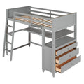 Twin Size Loft Bed With Drawers And Desk, Wooden Loft Bed With Shelves Gray Old Sku: Lt001530Aae Gray Solid Wood