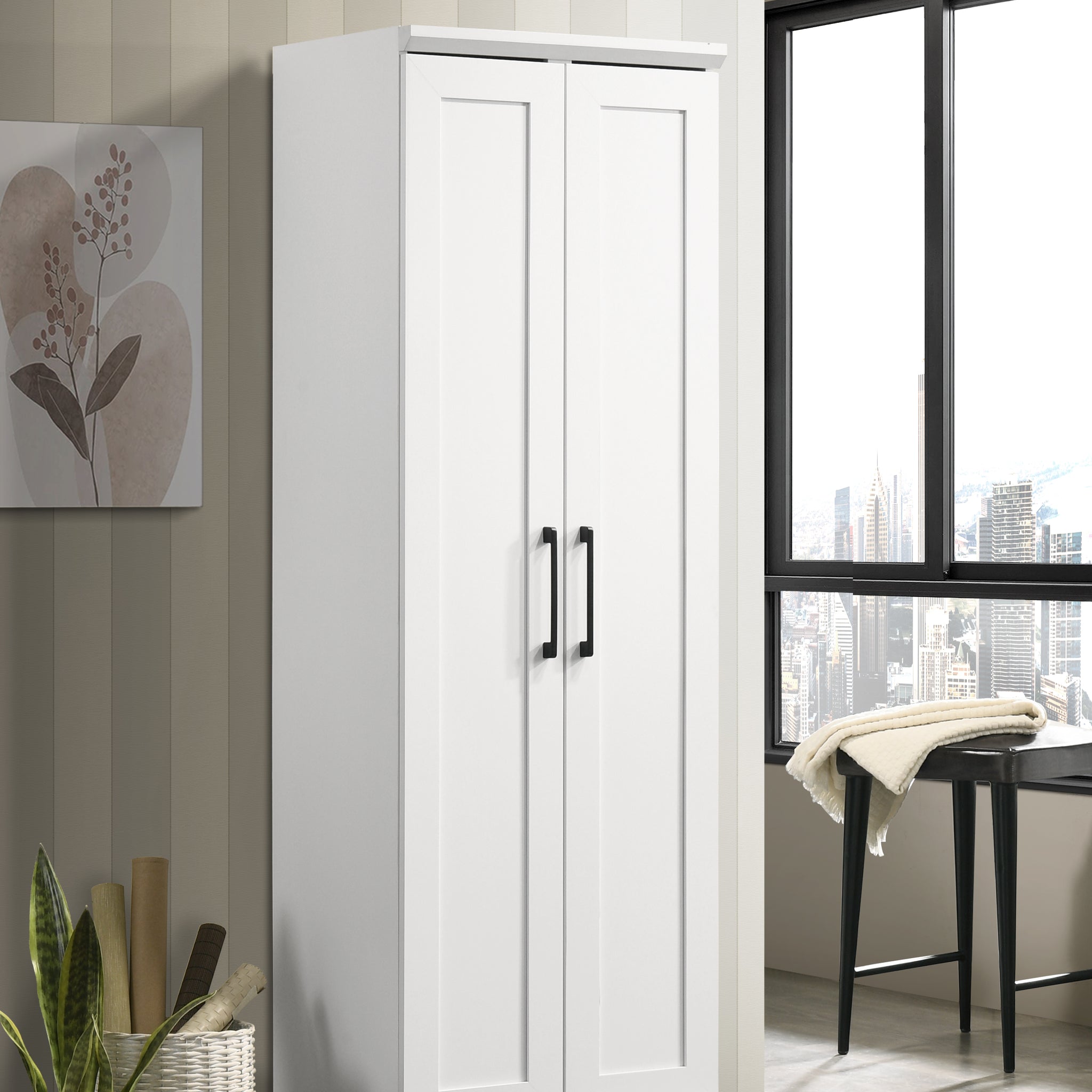 Evelyn 23" White Sleek Storage Cabinet With Framed Panel Design White Wood