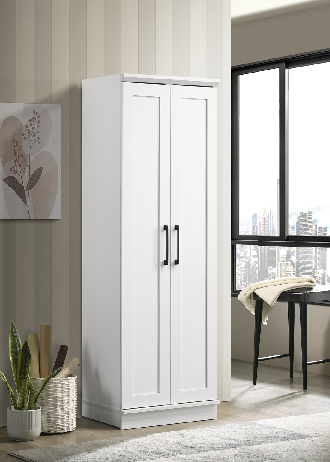 Evelyn 23" White Sleek Storage Cabinet With Framed Panel Design White Wood