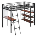 Twin Size Loft Metal Bed With 3 Layers Of Shelves And Desk, Stylish Metal Frame Bed With Whiteboard, Black Black Metal