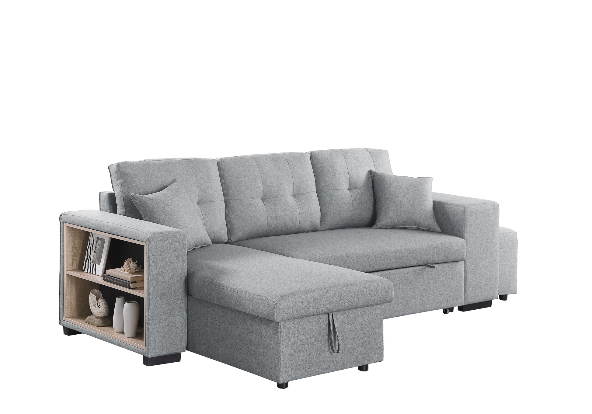 Daniel Upholstered Reversible Sectional With Pull Out Seat Light Gray Foam Linen