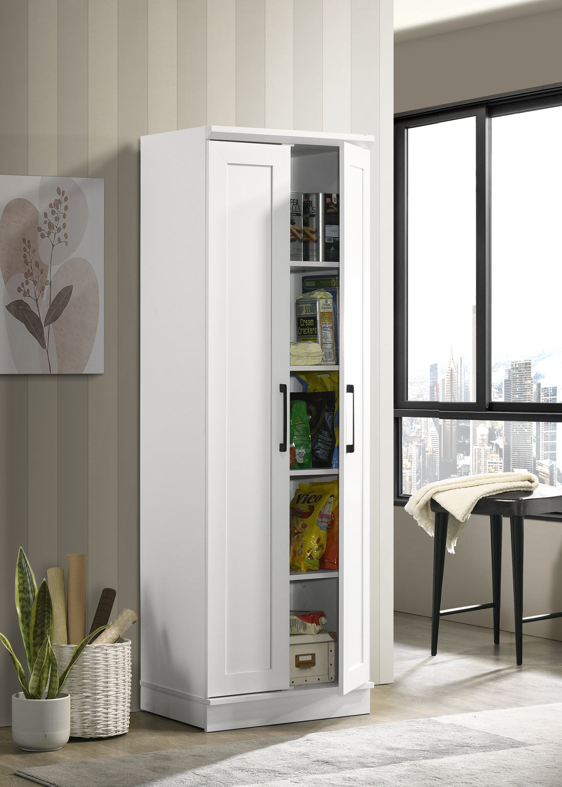 Evelyn 23" White Sleek Storage Cabinet With Framed Panel Design White Wood