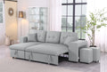 Daniel Upholstered Reversible Sectional With Pull Out Seat Light Gray Foam Linen