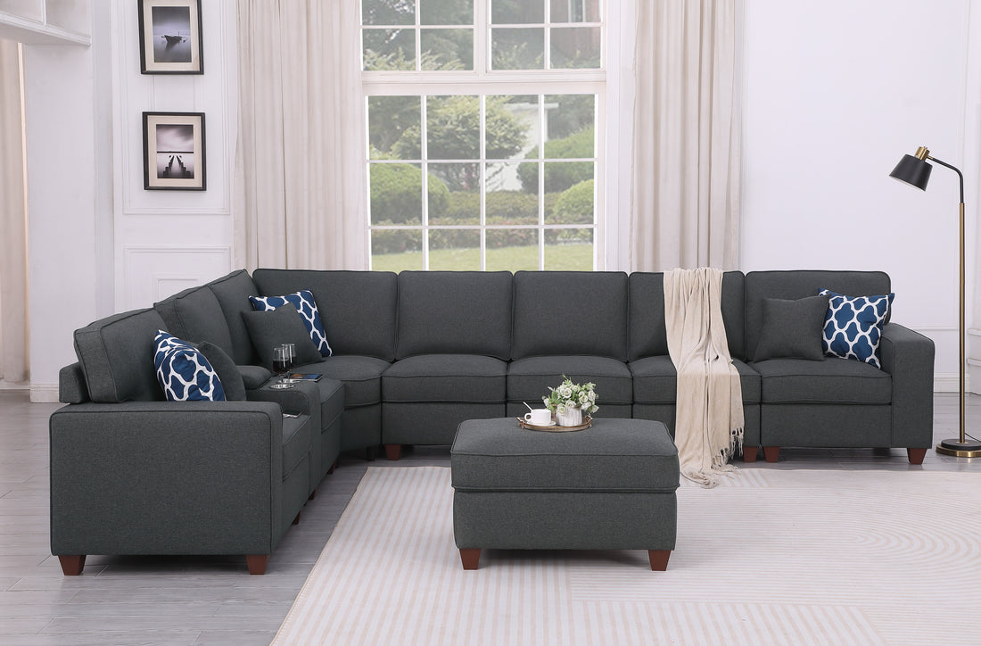 Hannah Sectional Sofa With Ottoman Dark Gray Foam Linen