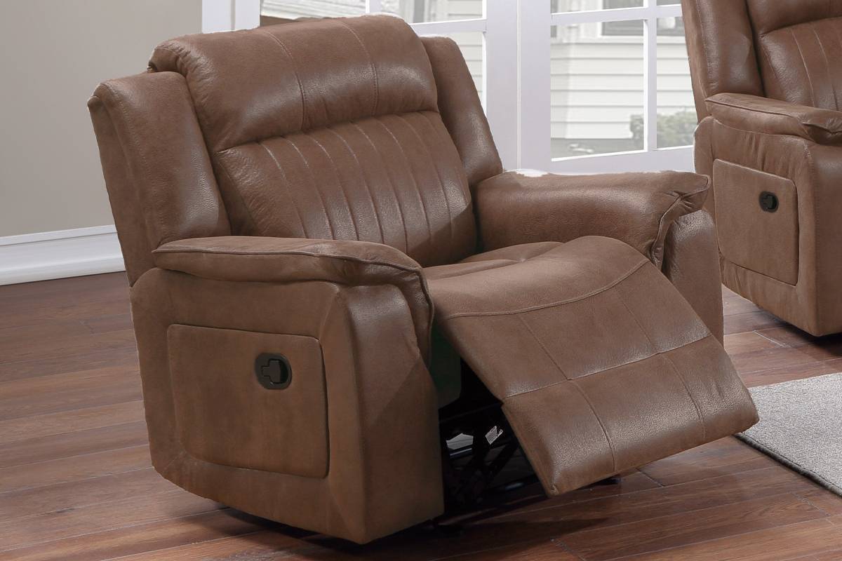 Contemporary Manual Motion Glider Recliner Chair 1Pc Living Room Furniture Dark Coffee Coffee Faux Leather Primary Living Space Cushion Back Contemporary,Modern Pillow Top Arms Faux Leather