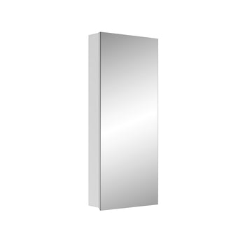 15" W X 36" H Single Door Bathroom Medicine Cabinet With Mirror, Recessed Or Surface Mount Bathroom Wall Cabinet, Beveled Edges,Silver White Engineered Wood