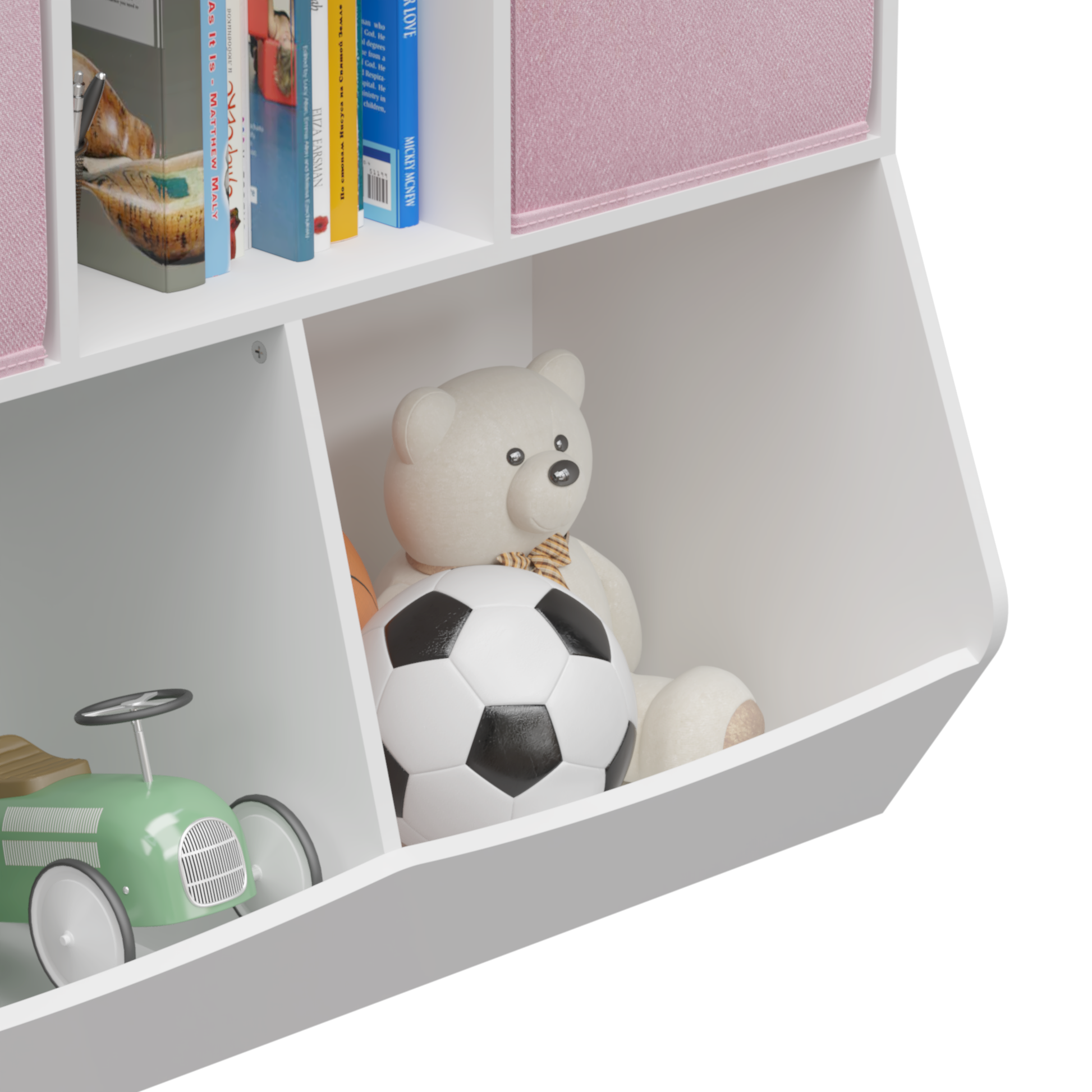 Kids Bookcase With Collapsible Fabric Drawers, Children'S Toy Storage Cabinet For Playroom, Bedroom, Nursery, School, White Pink White Pink Mdf