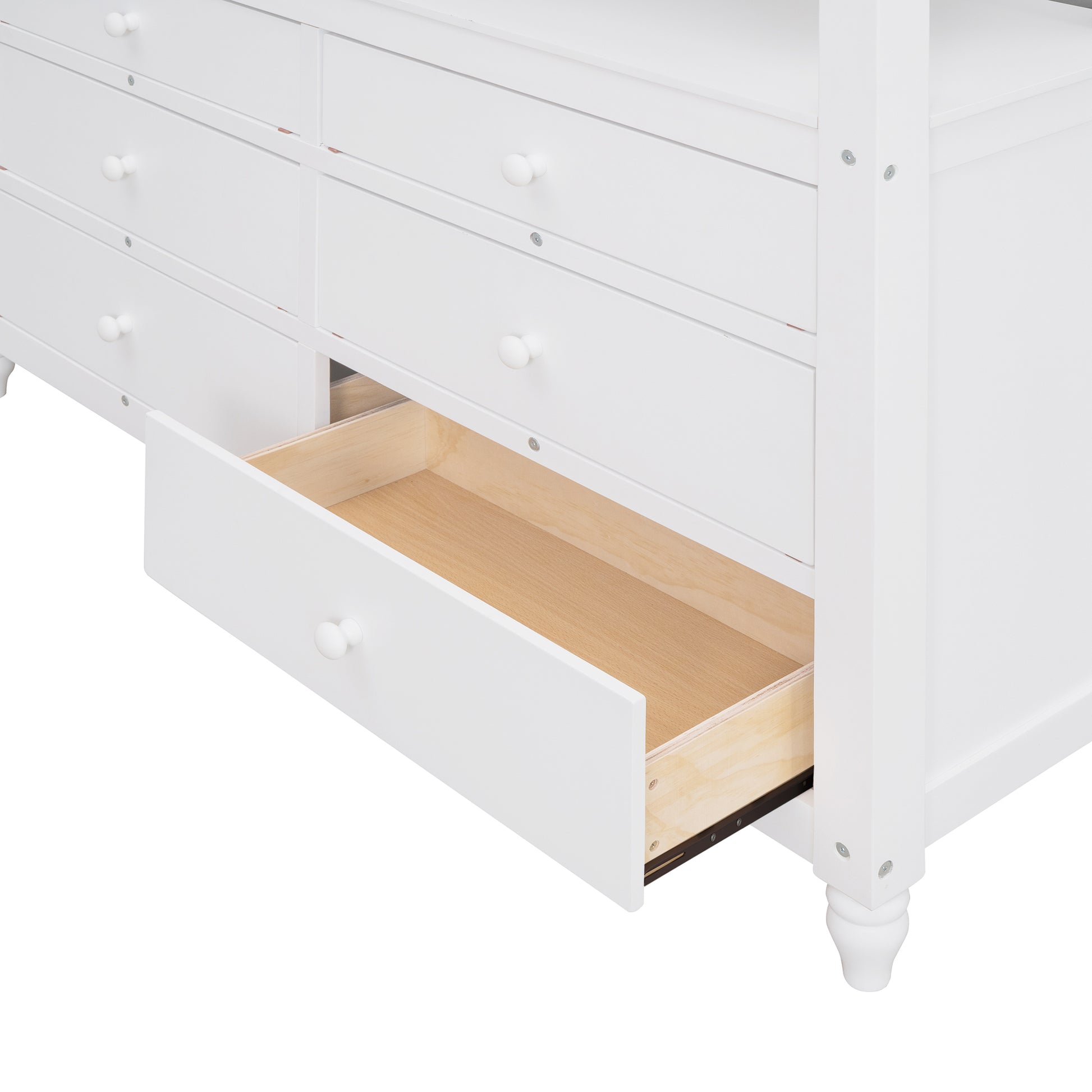 Full Size Loft Bed With Drawers And Desk, Wooden Loft Bed With Shelves White Old Sku:Lt001529Aak White Solid Wood