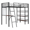 Twin Size Loft Metal Bed With 3 Layers Of Shelves And Desk, Stylish Metal Frame Bed With Whiteboard, Black Black Metal