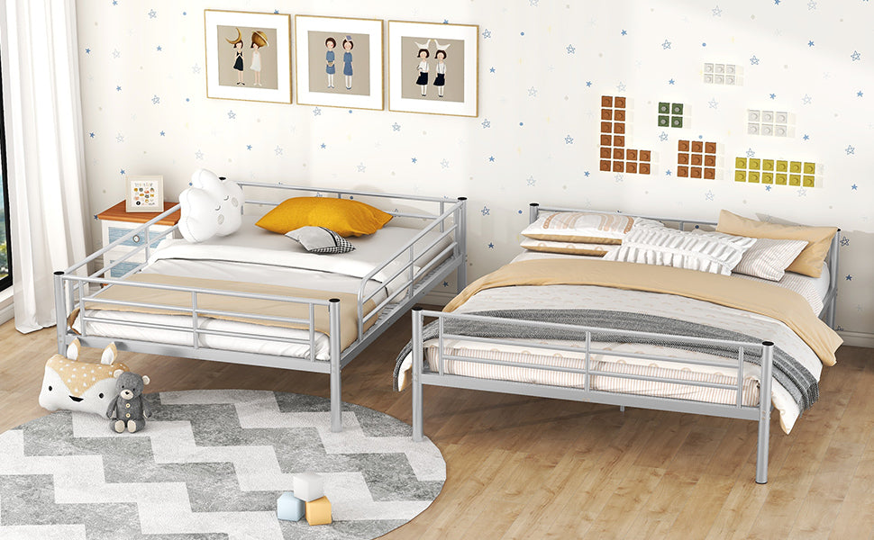 Full Xl Over Queen Metal Bunk Bed, Sliver Silver Iron