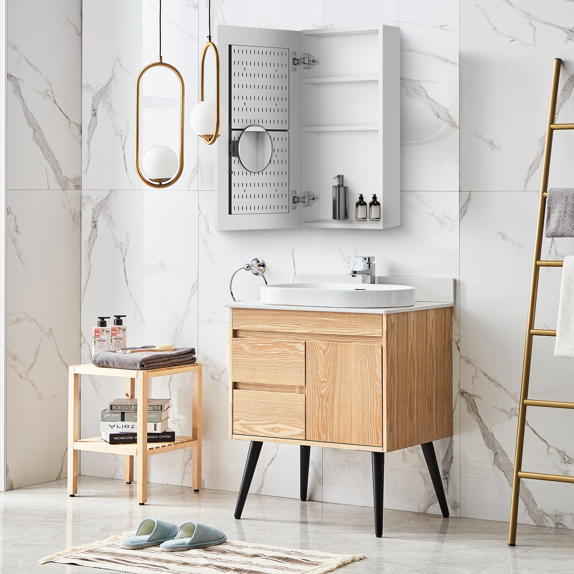 15" W X 26" H Single Door Bathroom Medicine Cabinet With Mirror, Recessed Or Surface Mount Bathroom Wall Cabinet, Beveled Edges,Silver 3 White 1 Up To 17 In 24 To 31 In Bathroom Less Than 5 Inches Engineered Wood