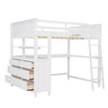 Full Size Loft Bed With Drawers And Desk, Wooden Loft Bed With Shelves White Old Sku:Lt001529Aak White Solid Wood