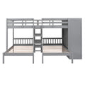 Full Over Twin Twin Bunk Bed With Shelves, Wardrobe And Mirror, Gray Gray Solid Wood Mdf