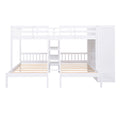 Full Over Twin Twin Bunk Bed With Shelves, Wardrobe And Mirror, White White Solid Wood Mdf