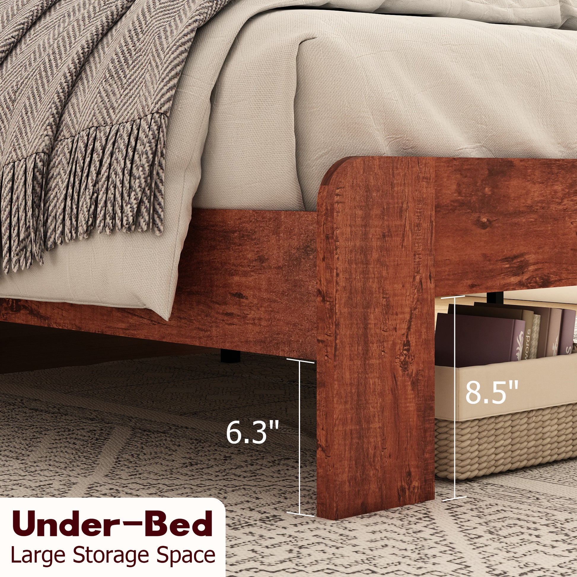 Full Bed Frame Headboardwood Platform Bed Framenoise Free,No Box Spring Needed And Easy Assembly Tool,Large Under Bed Storage, Vintage Brown Box Spring Not Required Full Dark Brown Wood Brown Bedroom Bed Frame Metal & Wood