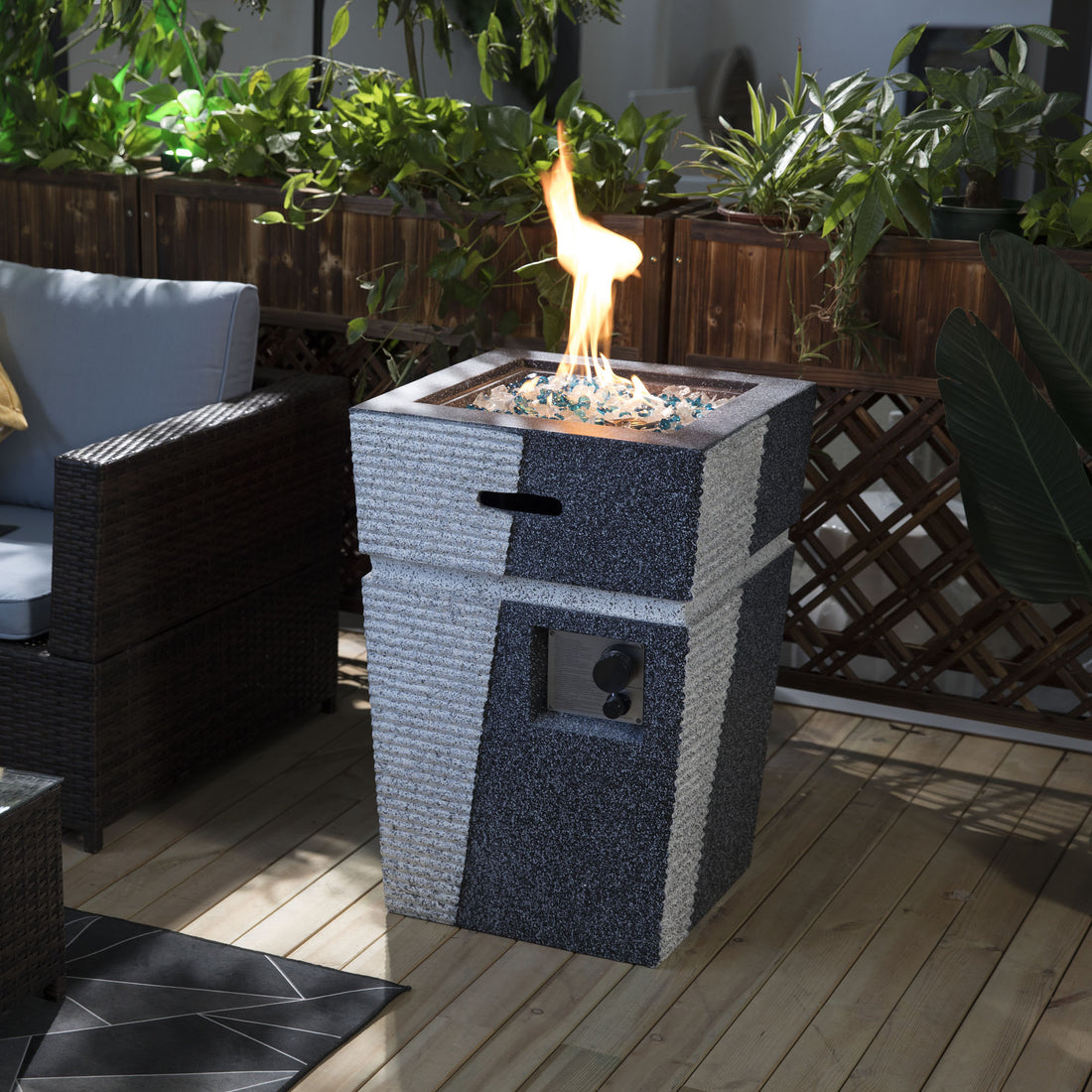 Outdoor Concrete Fire Pit Column Propane Fire Pit Patio Gas Fire Pit Light Grey Blue Concrete