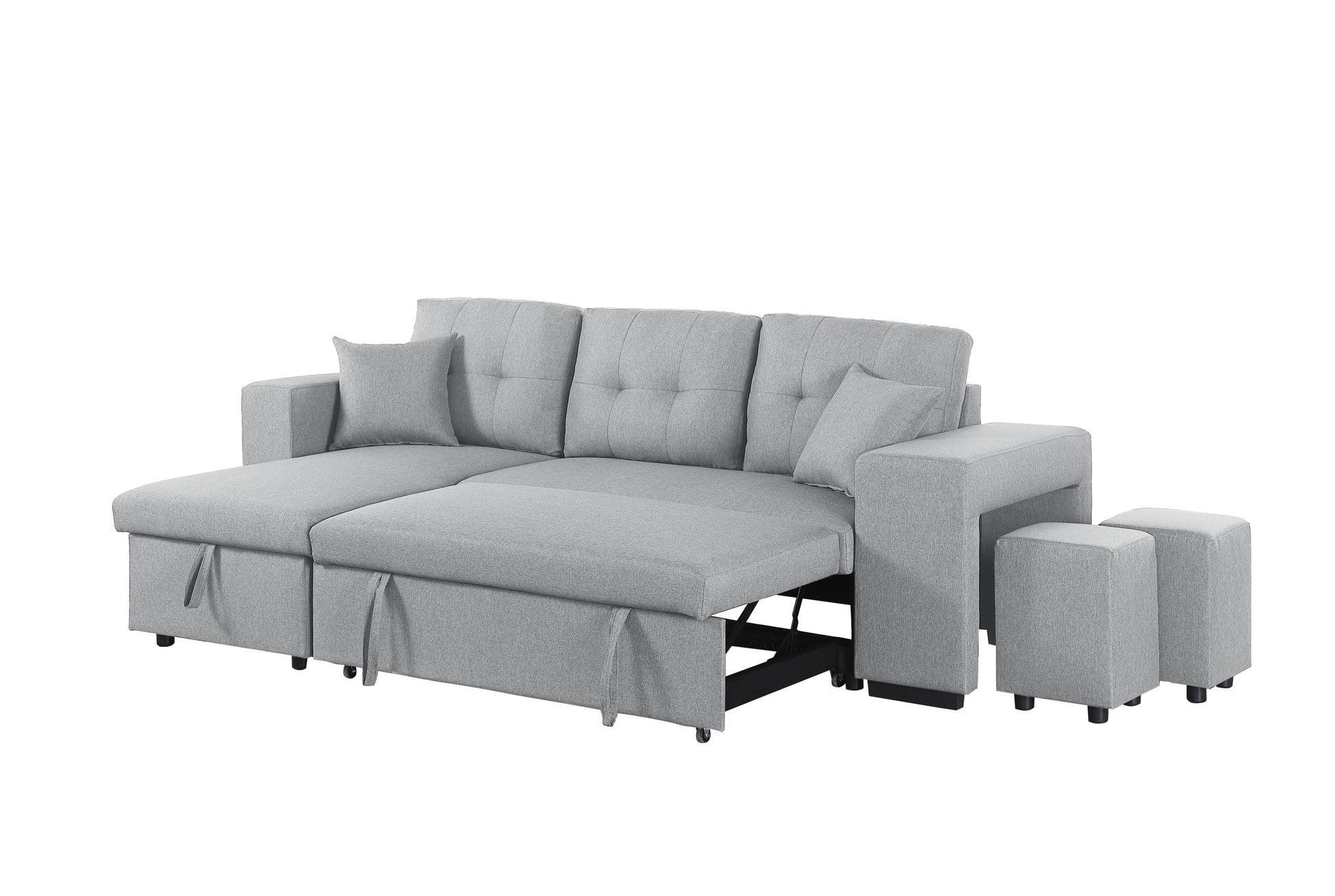 Daniel Upholstered Reversible Sectional With Pull Out Seat Light Gray Foam Linen