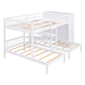 Full Over Twin Twin Bunk Bed With Shelves, Wardrobe And Mirror, White White Solid Wood Mdf