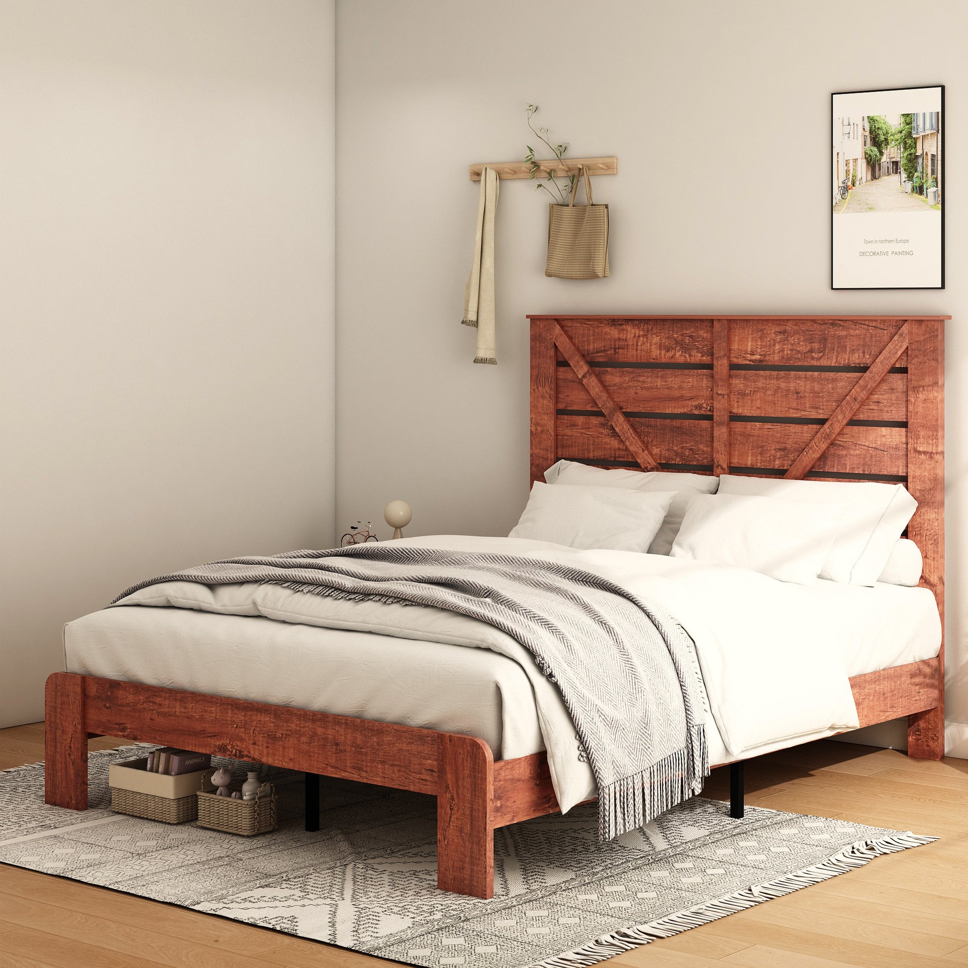 King Bed Frame Headboardwood Platform Bed Framenoise Free,No Box Spring Needed And Easy Assembly Tool,Large Under Bed Storage, Vintage Brown Box Spring Not Required King Dark Brown Wood Brown Bedroom Bed Frame Metal & Wood