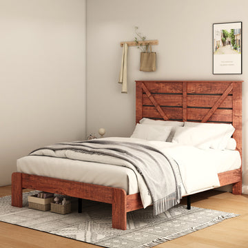 Queen Bed Frame Headboardwood Platform Bed Framenoise Free,No Box Spring Needed And Easy Assembly Tool,Large Under Bed Storage, Vintage Brown Box Spring Not Required Queen Dark Brown Bedroom Bed Frame Metal & Wood