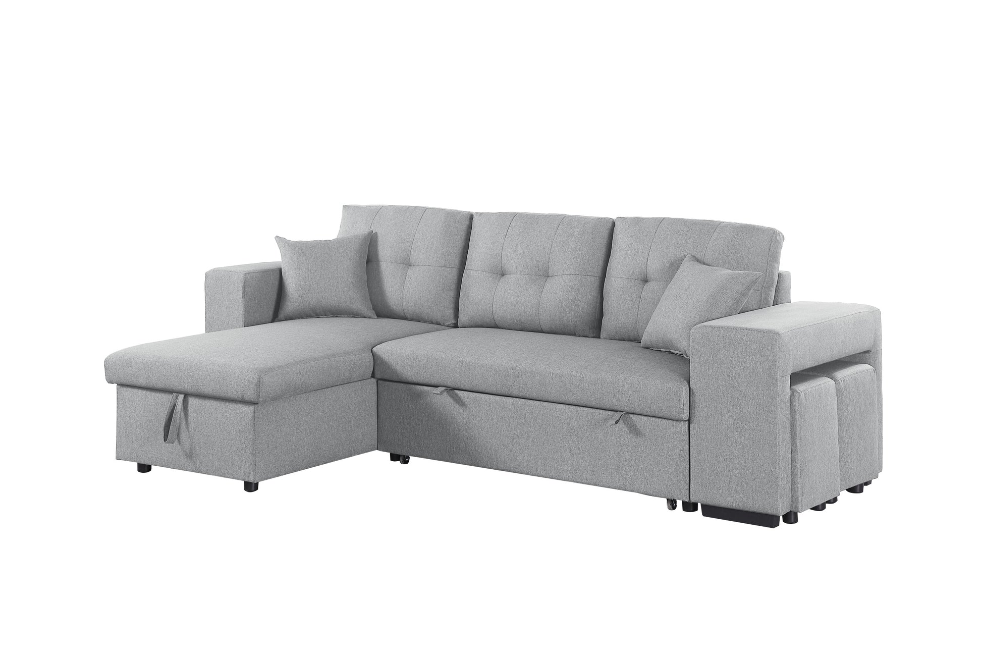 Daniel Upholstered Reversible Sectional With Pull Out Seat Light Gray Foam Linen