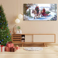 Framed Canvas Wall Art Decor Painting For Chrismas, Kids Riding White Horse Chrismas Gift Painting For Chrismas Gift, Decoration For Chrismas Eve Office Living Room, Bedroom Decor Ready To Hang Rectangle Framed Multicolor Christmas Medium 25In 32In