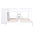 Full Over Twin Twin Bunk Bed With Shelves, Wardrobe And Mirror, White White Solid Wood Mdf